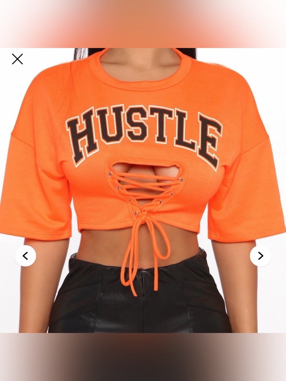 Fashion Nova Neon Orange Hustle and Grind Short Sleeve Lace Up Crop Top Large
